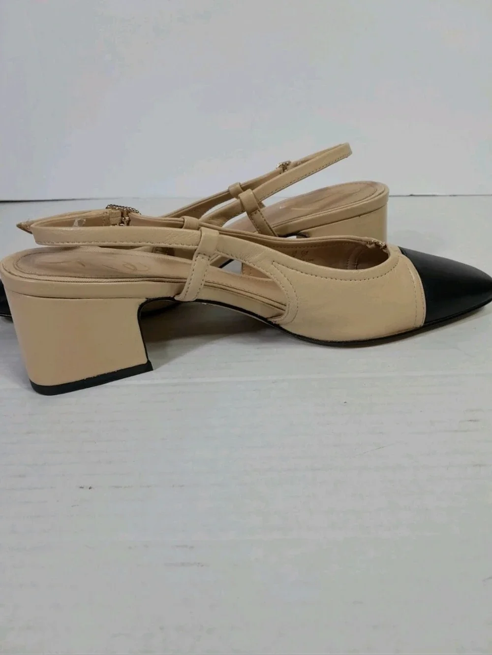 Sam Edelman Kara 2 Slingback Heels Beige Black Women Sz 7 Square Toe - Picture 7 of 8